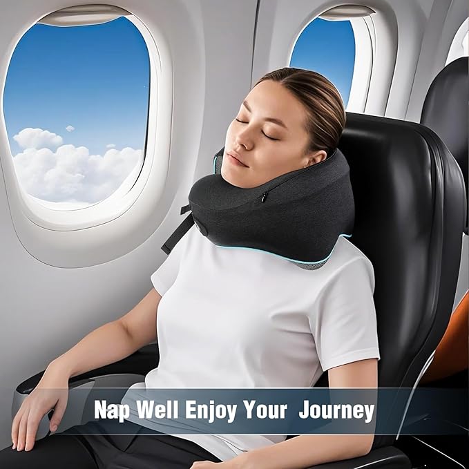 Neck Pillow for Traveling, Travel Neck Pillow for Airplane Memory Foam Travel Pillow for Flight Headrest Sleep with 360° Support Portable, Travel Essentials, Birthday Gifts for Women Men Mom
