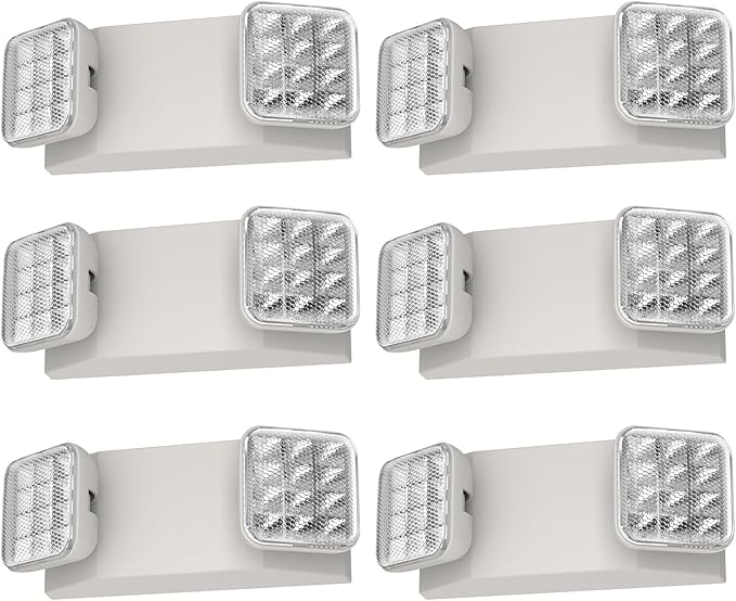6 Packs White Emergency Exit Fixture with Battery Backup -UL s Emergency Lighting and 2 LED Heads Adjustable Light Heads for Indoor.