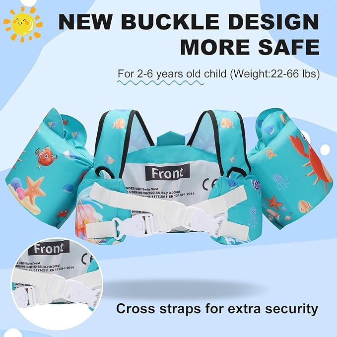 Toddler Floaties Kids Swim Vest for 22-66 Pounds Boys-Girls Water Wings Kids Pool Floaties for 2-6 Years Old Child Swim Learning Trainning