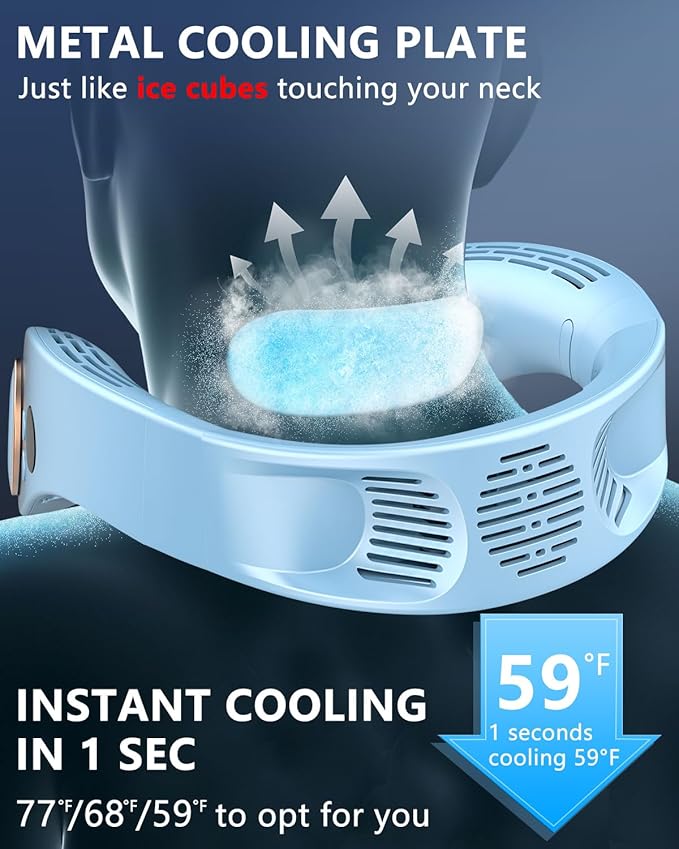 Neck Air Conditioners with Cooling Plate,Portable Neck Fan Rechargeable,Long Lasting Power Unit AC,Light Weight Individual Hangable Headband Cooler Fans for Traveling Camping Outside Walking Blue