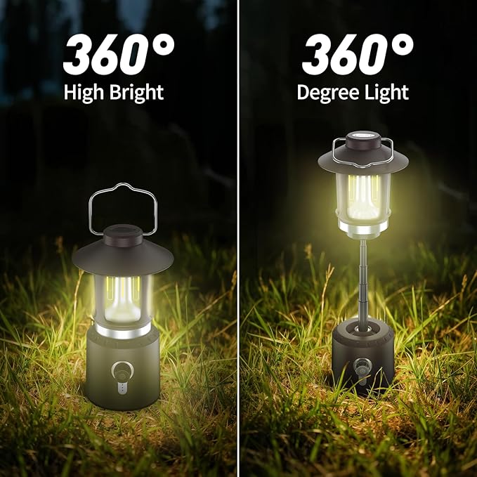 Retro Classic LED Camping Lantern, Rechargeable Stepless Dimming Vintage Lantern, 3 Light Modes (2000K-6500K), 8000mAh Power Bank, Bright Hanging Tent Light for Indoor & Outdoor, Hiking, Camp