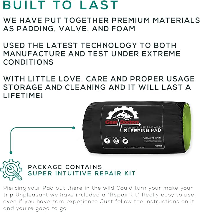 Gear Doctors Self Inflating Camping Sleeping Pad for Camping 4.3 R Insulated Camping mats-1.5 in Must Haves Inflatable Foam air Sleep mat Self Inflating air Mattress for Camping cot pad Tent Floors