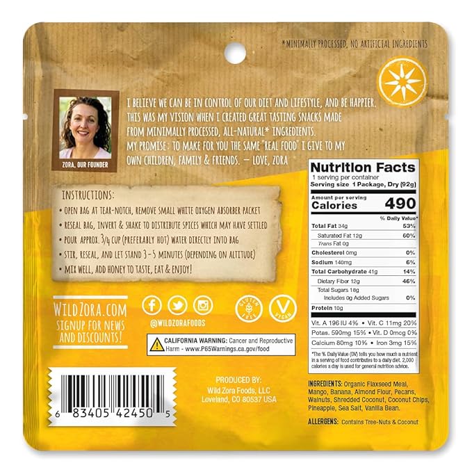 Wild Zora Paleo Freeze Dried Meals for Backpacking & Camping - Healthy Gluten Free & Grain Free Camping Meals/Backpacking Food + No Added Sugar - Great for Travel (Palisade Pineapple Mango 2-pack)