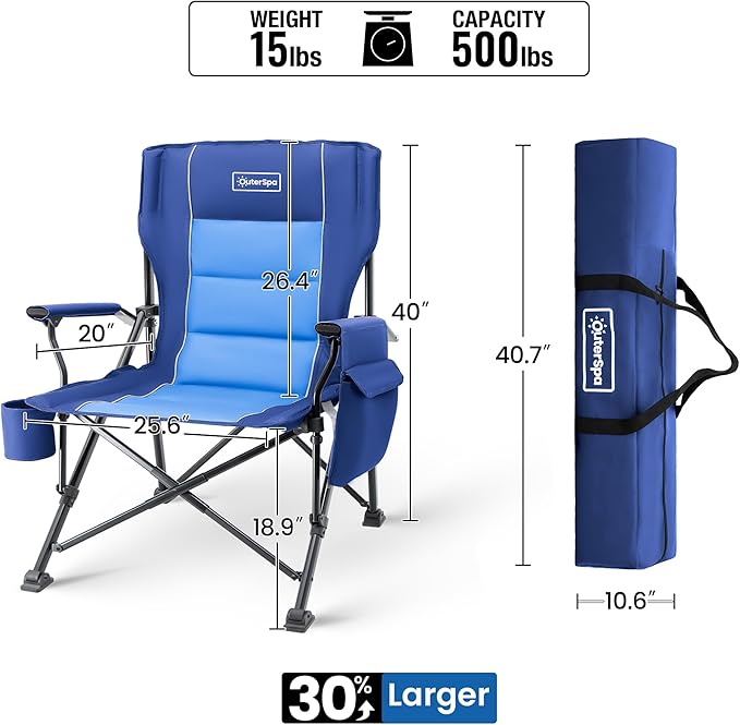 Oversized Folding Camping Chairs for Adults Heavy Duty, Support 500lbs Big and Tall High Back Camping Chairs for Heavy People Padded Lawn Chairs Camp Chairs for Patio,Beach,Camp,Lawn,Outdoor