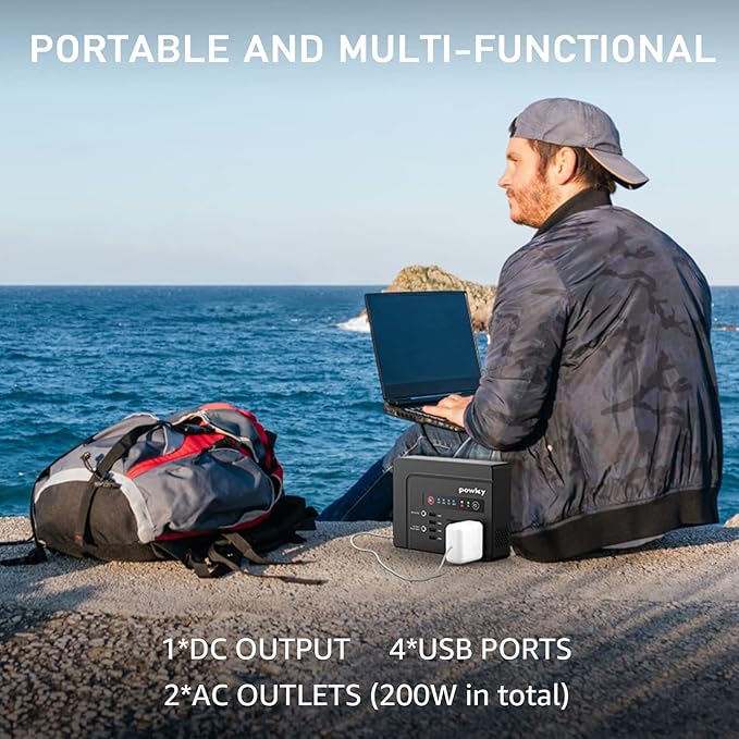 powkey 200W Portable Power Bank with AC Outlet, 146Wh Rechargeable Backup Lithium Battery, 110V Pure Sine Wave AC Outlet for Outdoor RV Trip Travel Home Office Emergency