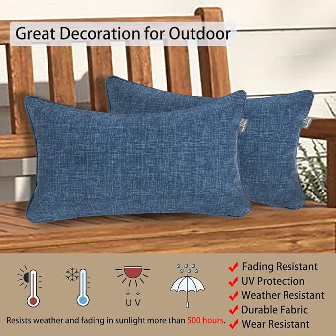 Magpie Fabrics Pack of 2 Outdoor Lumbar Pillow Case Covers 12"x20", Waterproof Rectangular Throw Pillowcase Shell Decorative Sham for Patio Garden Couch - Navy Blue Textured
