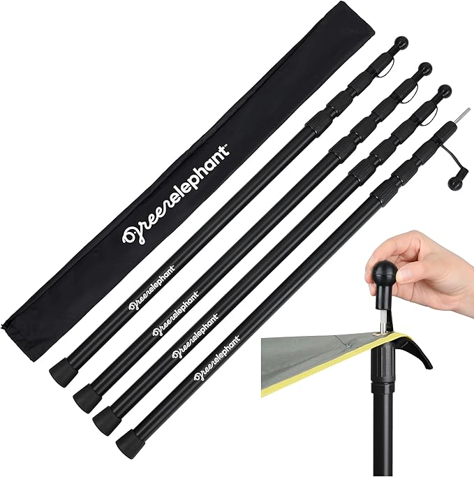 Green Elephant Camping Tarp Poles - Adjustable Aluminum Telescoping Tent Poles for Tarps, Canopy & Awning - Heavy Duty Collapsible Pole Set of 4 - Extends 8ft, Shrinks to 2ft - Caravan & Beach Shade