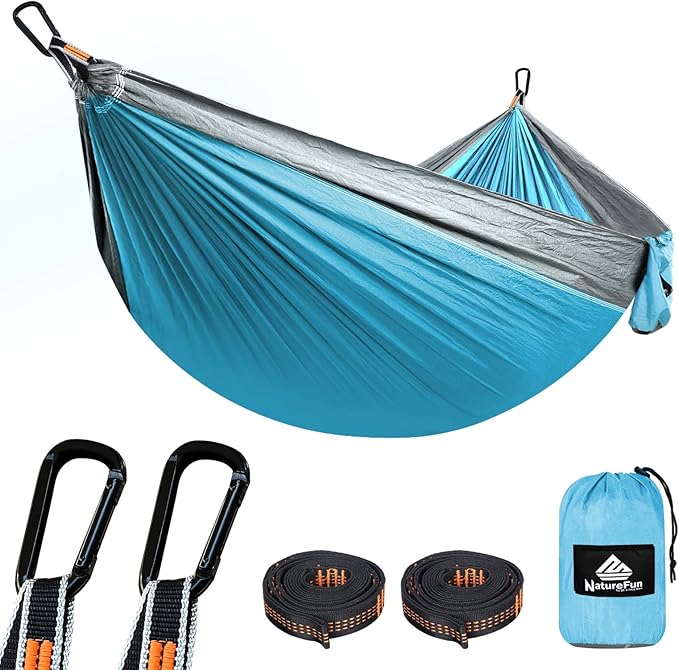 NATUREFUN Ultra-Light Travel Camping Hammock | 300kg Load Capacity,Breathable,Quick-Drying | 2 x Premium Carabiners,2 x Nylon Slings Included | Outdoor Indoor Garden