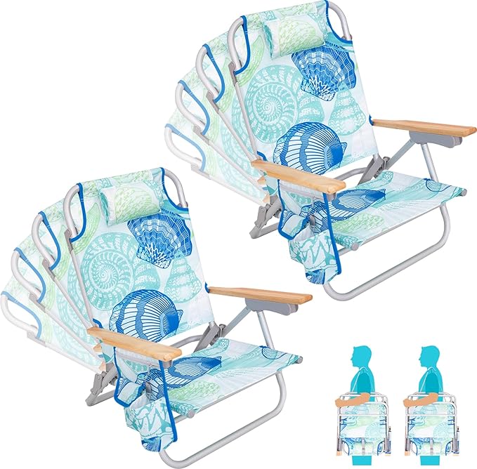 #WEJOY Folding Beach Chair for Adults, 4-Position Aluminum Lightweight Beach Chair, Low Sands Chairs with Shoulder Strap, Cup Holder and Padded Headrest, Supports 265lbs for Lawn