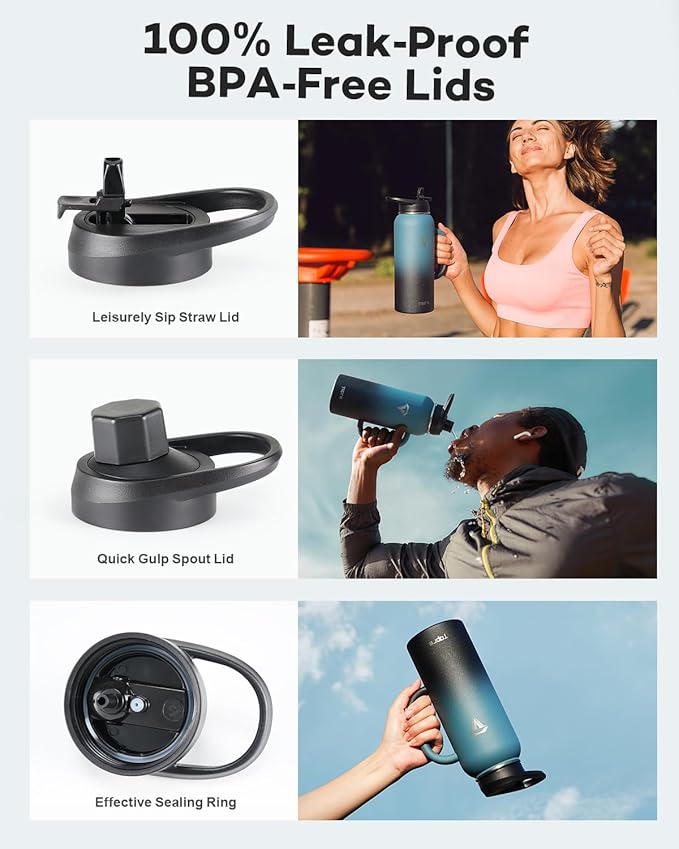 40 oz Insulated Water Bottle with Straw and Lid, Food-grade Double Wall Vacuum Stainless Steel Flask with Handle,Leakproof Metal Travel Jug With Pouch and Brush,Keep Cold & Hot,Indigo Black