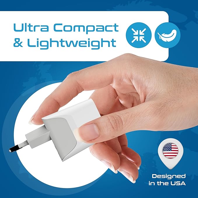 Ceptics 3 in 1 European Travel Plug Adapter - Compact Type C Adapter with USB-A & USB-C, Ideal for Phones, Laptops, Cameras & More, Perfect for Belgium, France and other EU countries - CTU-9C