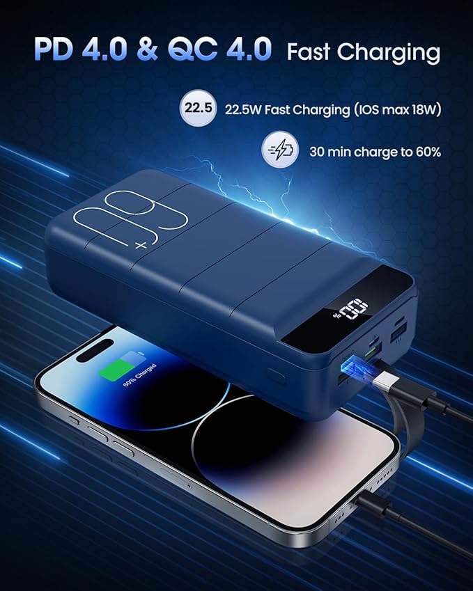 Portable Charger 60000mAh Power Bank - 22.5W Fast Charging External Battery Pack, LED Display USB C Portable Cell Phone Charger for iPhone, Samsung Galaxy, Android, Camping, Travel