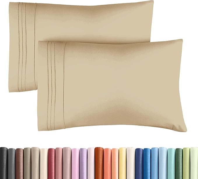 King Pillow Cases Set of 2 - Ultra Soft Hotel Quality Pillowcase Covers - Luxury Comfy Cozy Bedding for Women, Men, Kids & Teens - Machine Washable Pillow Protectors - 2 Pieces Set - King Size Beige