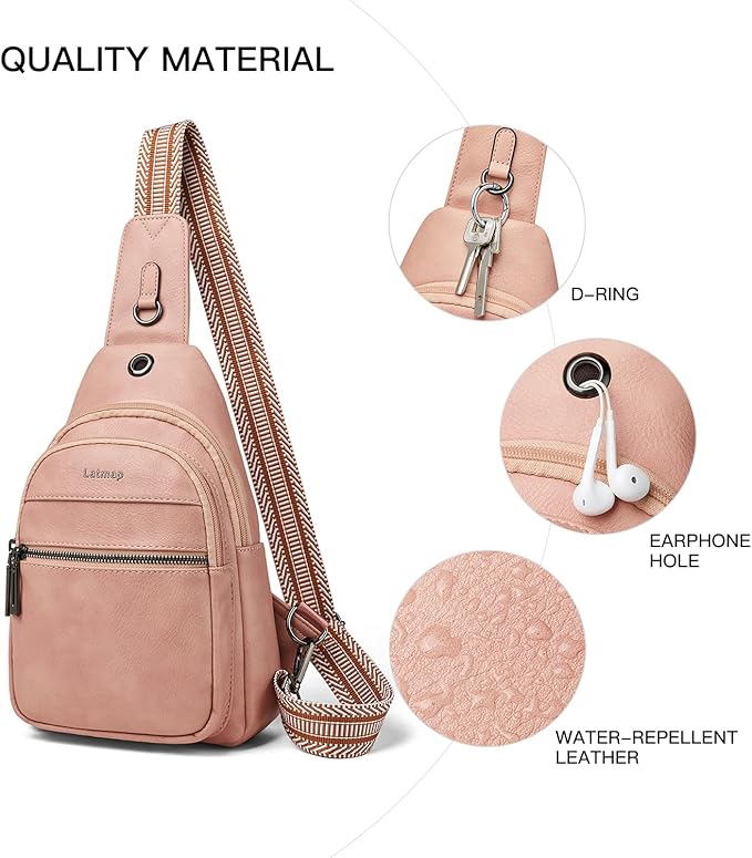 7L Sling Bag For Women Faux Leather Anti Theft Small Casual Daypack Backpack Fanny Pack Crossbody Chest Bags Purse Waterproof Light Pink