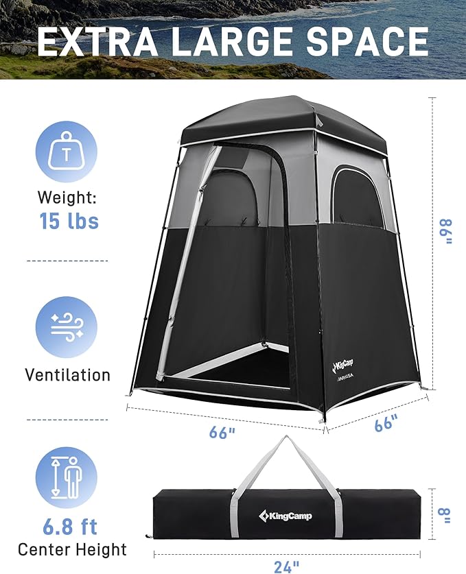 KingCamp Shower Tent, Portable Privacy Tent Outdoor Camping 1/2 Room Toilet Tents with Shower Bag & Dressing Room for Beach, Camping & Hiking