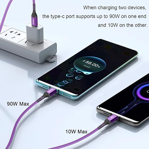 4FT 2 in 1 100W USB c to Dual USB-C Fast Charging Cable,iPhone 15 USB C to Double Type c Cable for MacBook Pro/Air,iPad Pro/Air,iPhone 15 Plus/15 Pro Max,Samsung Galaxy S24/S23/S22/S21,Moto,Switch