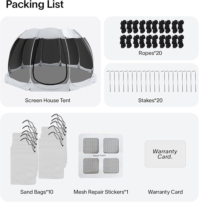 Alvantor Screen House Gazebo, 6-10-15 Person Pop Up Igloo Screened Canopy Tent with Mosquito Netting Sides, Instant UV Resistant Sun Shelter for Garden, Patio, Backyard