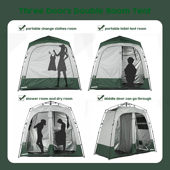 Camping Shower Tent Deluxe Changing Room Easy Set Up Privacy Shelter,Large Toilet Tent with Floor Drain Design for Beach, Camping,Hiking with Stakes and Ropes for Stability