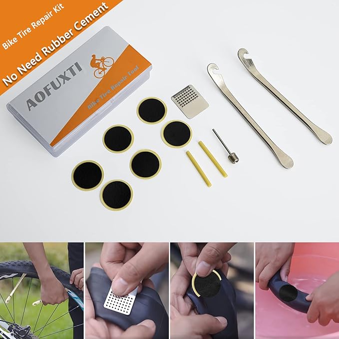 Bicycle Tire Patch Repair Kit, Bike Chain Repair Wrench, Essential Mini Pump, Portable Adult Bicycle Toolkit Accessories,Tool Kit for Camping Travel, Best Gifts for Men and Women