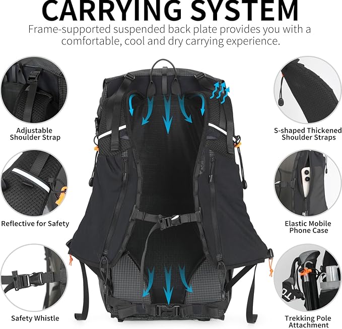 Hiking Backpack for Men and Women, 30L Waterproof Camping Backpack with 3L Water Bladder and Rain Cover, Lightweight Outdoor Sport Travel Daypack Rucksack for Climbing Cycling (Black)