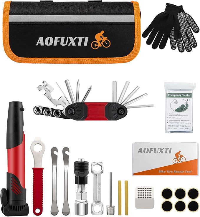 Bicycle Tire Patch Repair Kit, Bike Chain Repair Wrench, Essential Mini Pump, Portable Adult Bicycle Toolkit Accessories,Tool Kit for Camping Travel, Best Gifts for Men and Women