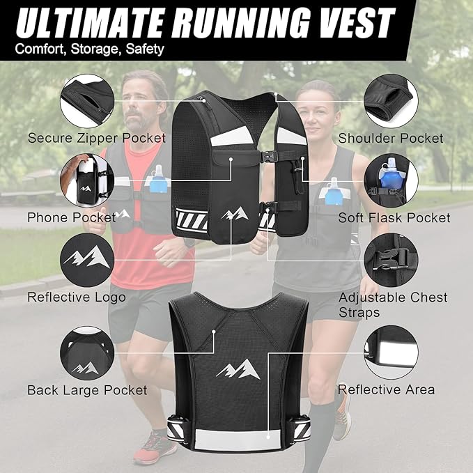 Running Vest for Women & Men,Hydration Vest w/ 17 oz Water Bottle,Breathable & Reflective w/ Adjustable Chest Straps & Waterproof Phone Pouch for Run,Trail,Hiking