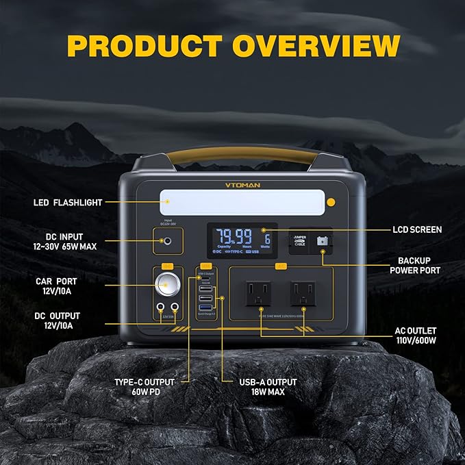 VTOMAN 939Wh Portable Power Station Bundle with Extra Battery & 110W Solar Panel Included - Up to 1200W Solar Power Generator for Home Backup, Off-grid, Road Trip, RV, Camping, Fishing, Emergencies