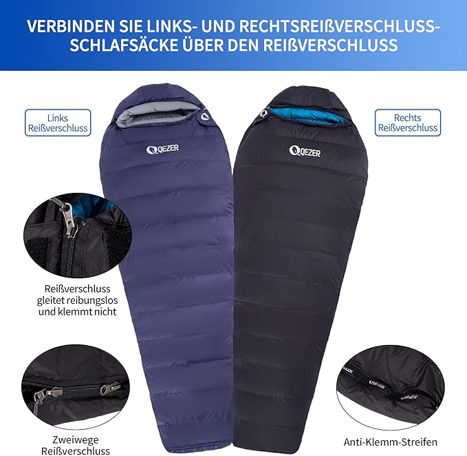 Down Sleeping Bag for Adults 0°F 10°F 15°F 20°F Backpacking Sleeping Bag for Cold Weather with Compression Sack