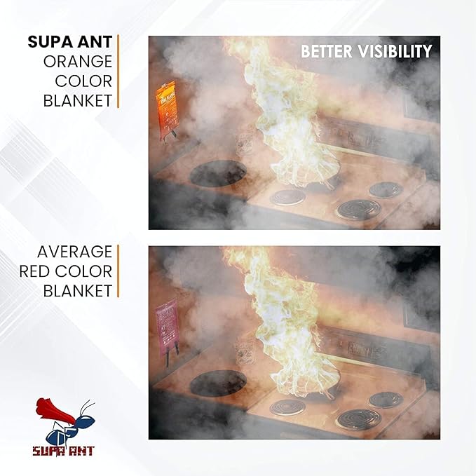 Supa Ant Emergency Fire Blanket for Home and Kitchen - 4 Pack 1500F High Visibility (Glow in The Dark) Smother Kitchen Fire Blanket - CE Certified Hero Fire Blankets Emergency for Home (47in)