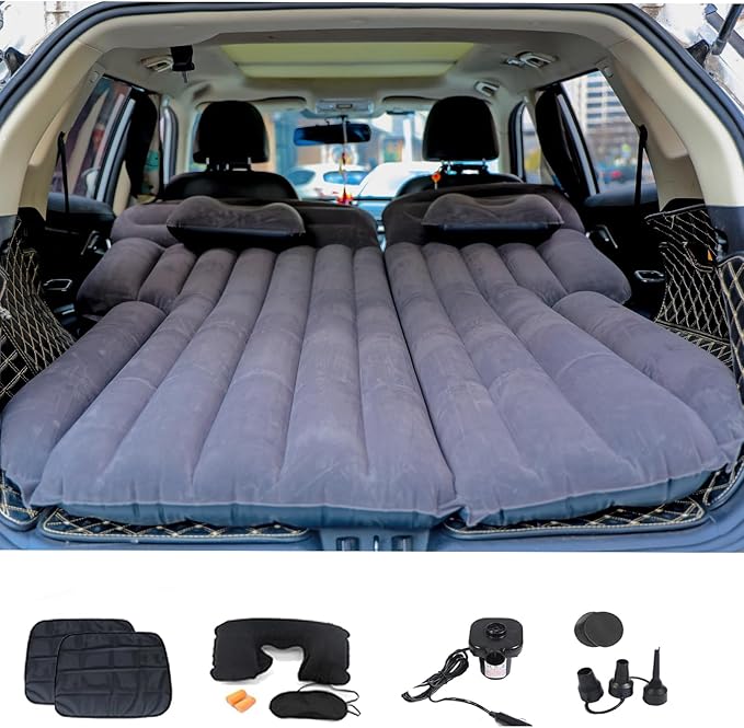 Inflatable SUV Air Mattress,Thickened Flocking Inflatable Car Camping Travel Air Mattress with 2 Pillows & Air Pump,Portable Car Sleeping Bed for SUV|MPV|Minivan
