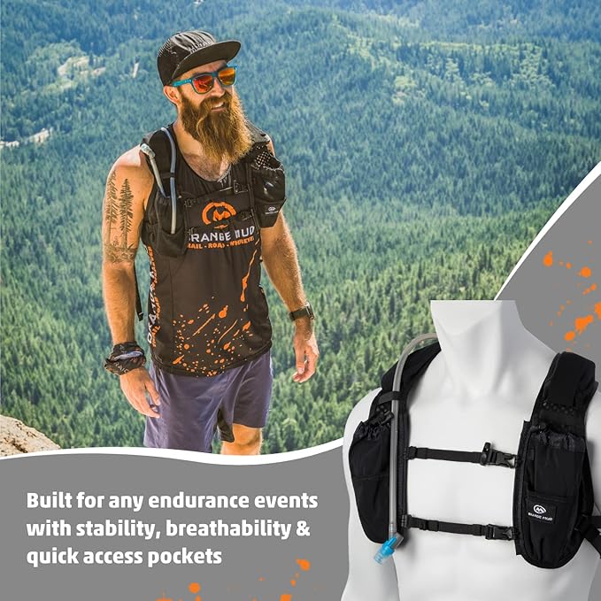 Orange Mud Endurance Pack V3.0 Running Vest – 2L Hydration Backpack for Trail Running, Hiking & Cycling – Lightweight, Breathable Mesh, Gear Pockets, Trekking Pole Loops