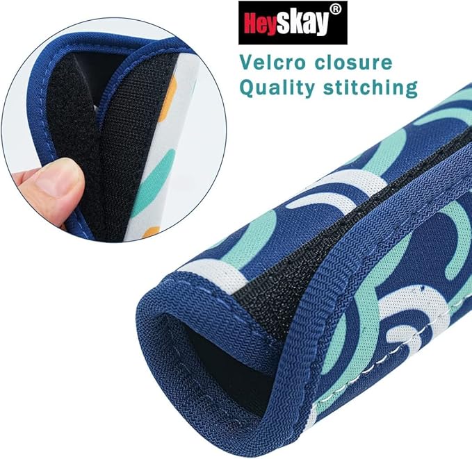 HEYSKAY 3pcs Neoprene Luggage Handle Wrap for Suitcase Identifier Travel Bag Wraps Luggage ID Tags Cover (Blue printx3)