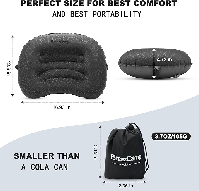 Inflatable Camping Pillow, Travel Blow Up Air Pillow, Neck Lumbar Support Ultralight Compact Pillow for Outdoor Hiking Backpacking Car Beach Airplane Sleeping Essentials, Black