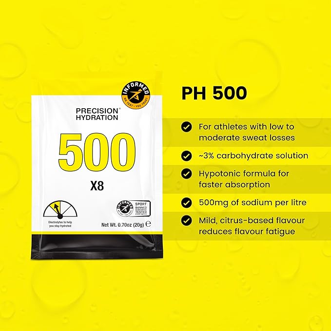 Precision Hydration Electrolyte Powder - No Artificial Ingredients, Multi Strength Hydration Packets - Individual Waterproof Servings - Gluten/Dairy Free, 10 Box (80 Packets, 500mg/L-Yellow)