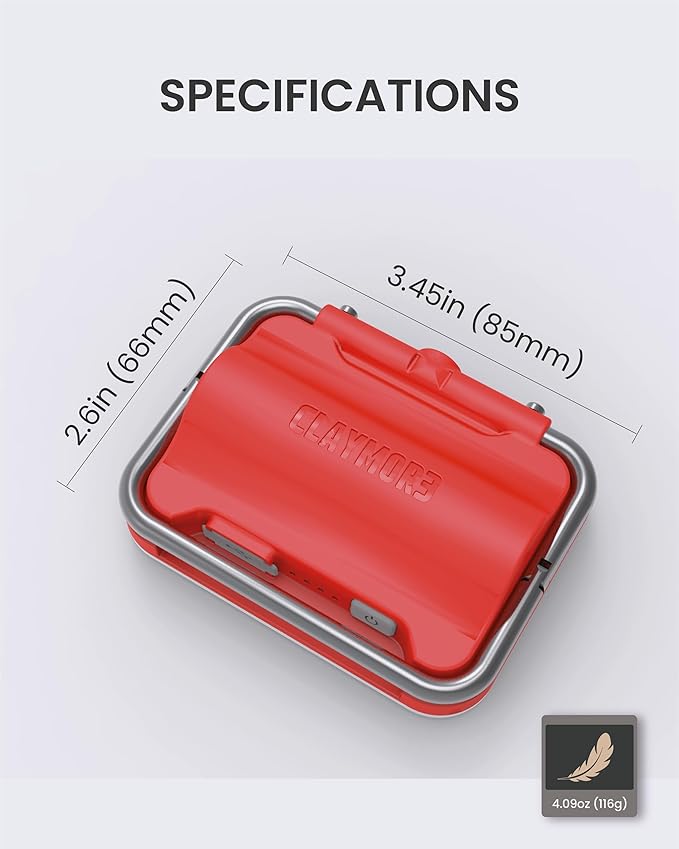 CLAYMORE Ultra Mini (Red) - Outdoor Rechargeable LED Light for Camping, Tent, Backpacking, Emergency and Industrial Use. Waterproof, Portable Lantern with USB-C, Up to 24 Hours Battery Life.