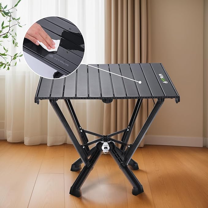 Camping Table Folding, Small Camping Table with Load 380lbs, Portable Roll up Aluminum Foldable Table with Carry Bag for Outdoor, Picnic, Camping, Black