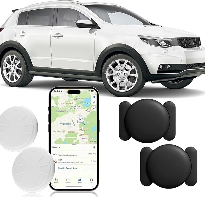 2PCS GPS Tracker for Vehicles No Monthly Fee,Hidden Car Tracker with Magnetic Case,GPS Car Tracker,Real Time Car GPS Tracker Work with Apple Find My(iOS Only) -Black