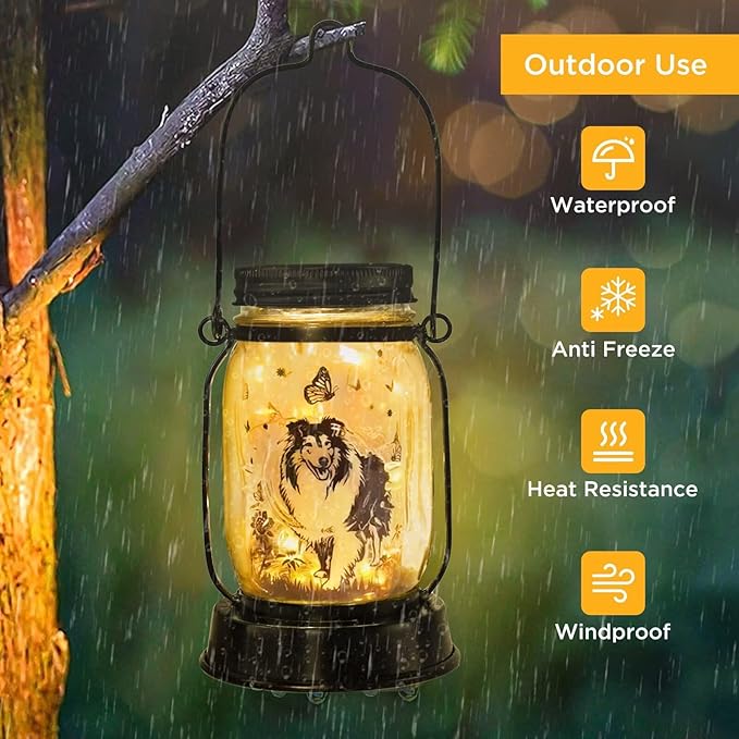 kyoryuger Sheltie Gifts for Women/Men Sheltie Solar Lanterns Dog Mom Birthday Dog Lovers Lantern Pet Loss Pet Memorial Lights Solar Garden Decoration for Yard, Patio,Backyard,Porch Torches