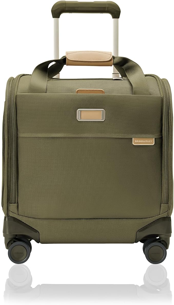 Briggs & Riley Cabin Spinner - Carry On Luggage for Travel, Suitcases with Wheels, Softside Rolling Bag for Men & Women, Fits Under Plane Seat, Interlocking Handle - Baseline Collection, Olive
