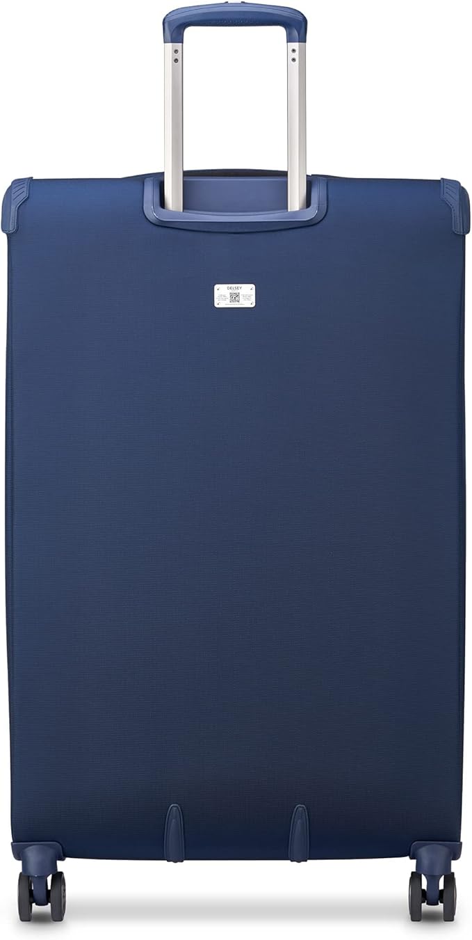 DELSEY PARIS Helium DLX Softside Expandable Luggage with Spinner Wheels, Navy Blue, Checked-Large 29 Inch