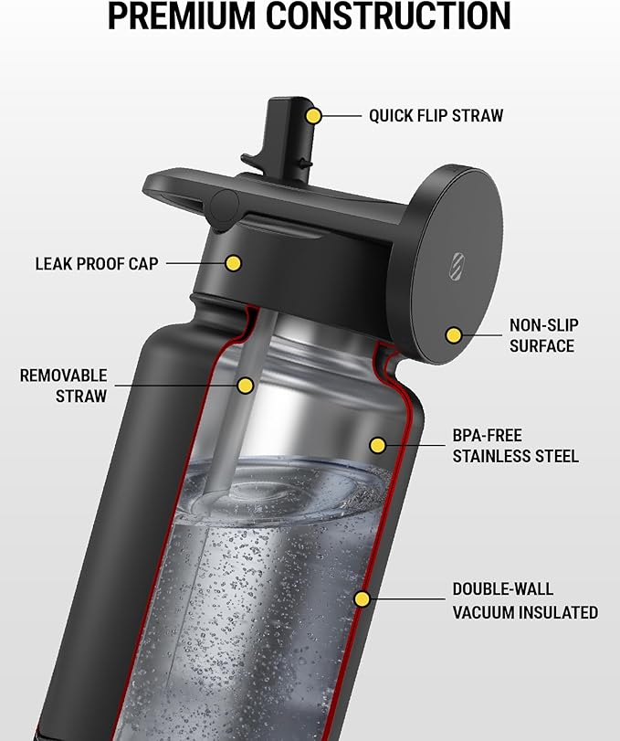 Scosche MFMS22 MagicMount Flask 22 oz Stainless Steel Water Bottle with MagSafe Phone Mount Stand, 12H Hot & 24H Cold Insulated Flask with Magnetic Phone Holder for Gym, Car, Travel, Sports 22oz, Blue