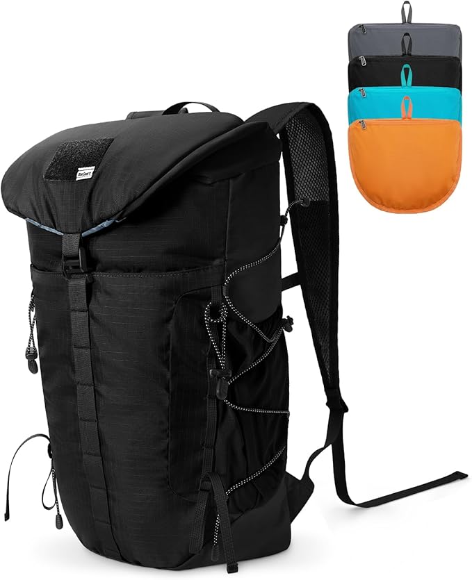 Blue Quartz Hiking Backpack 30L Lightweight Packable Backpack for Travel, Water Resistant Foldable Daypack for Women Men, Black