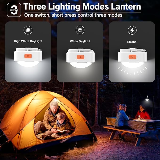 Rechargeable Camping Lights FLY2SKY 2Pcs White Tent Lights Mini Flashlight Portable LED Camping Lantern Survival Gear Camping Accessories for Hiking Backpacking Fishing Hurricane Emergency Outage