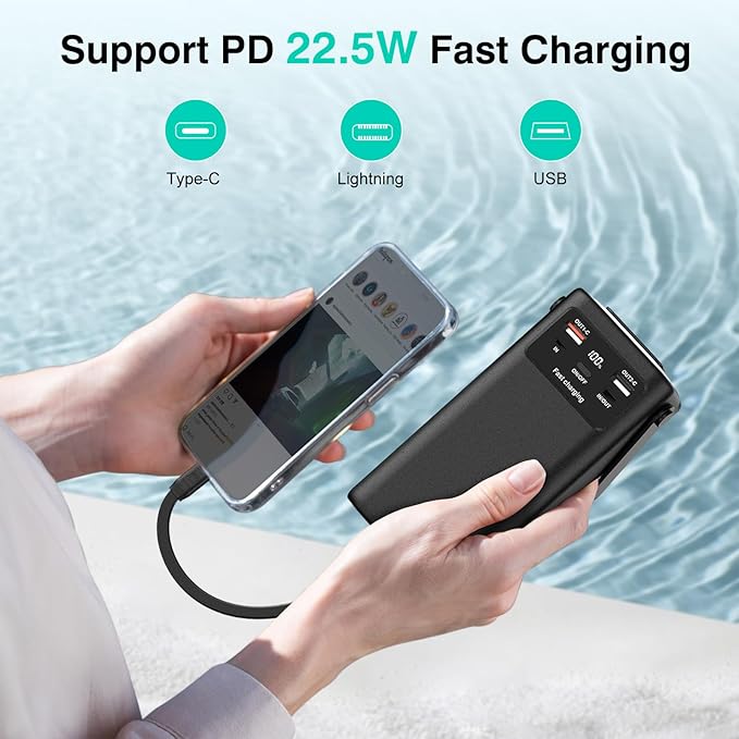 Portable Charger 40000mAh Power Bank Built-in Cable,PD 22.5w Fast Charging Powerbank, LED Display External Battery Pack with Retractable Auto Lighting, Travel Phone Charger for iPhone,Samsung,Google