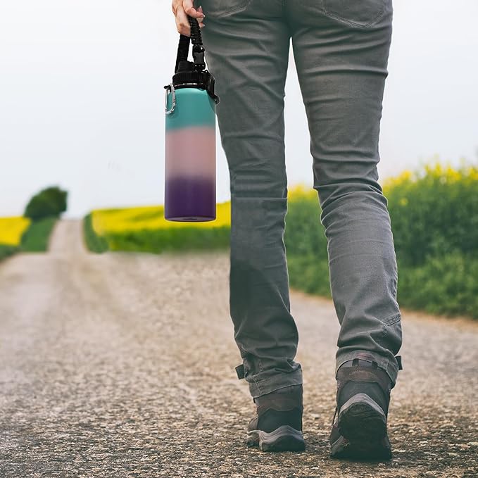 Volhoply Insulated Water Bottles Bulk 4 Pack, 40 oz Reusable Stainless Steel Sports Bottle with Paracord Handle & Spout Lid,Double Wall Metal Travel Water Flask with Wide Mouth(Gradient Color,4 Set)