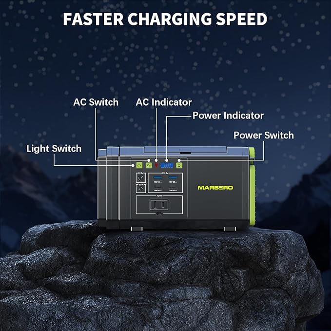 MARBERO 118Wh Portable Power Station with Telescopic Camping Lights for Camping Hiking 32000mAh 160W Max Power Bank with AC Outlet USB DC Output Solar Generator with Telecoping Light Emergency