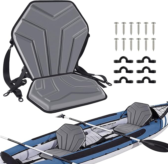 Universal Kayak Seat with Back Support, Comfortable Deluxe Sit-On-Top Canoe Seat for SUP Paddle Board Fishing Boat with 6 Adjustable Straps
