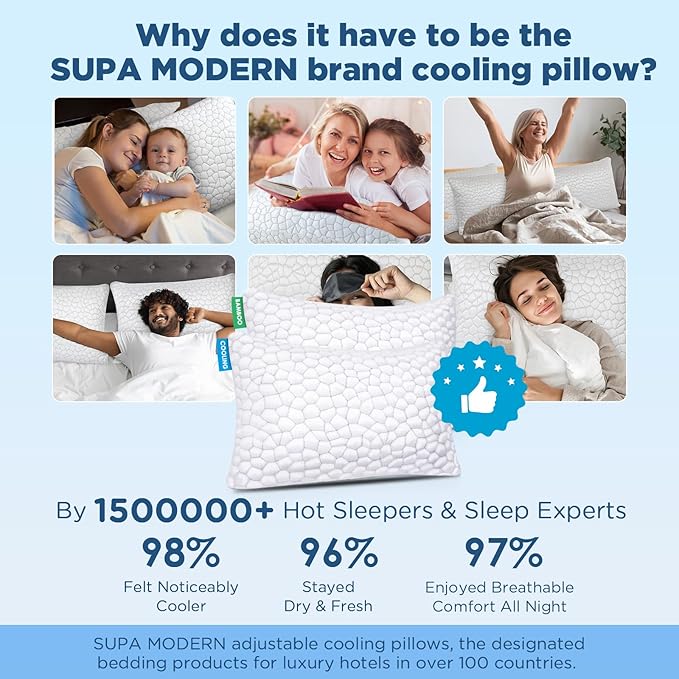 SUPA MODERN Cooling Bed Pillows for Sleeping 1 Pack Small Shredded Memory Foam Pillow Camping Travel Pillow - Compressible Medium Firm, Breathable Cover, ldeal Backpacking Hiking, Airplane and Car