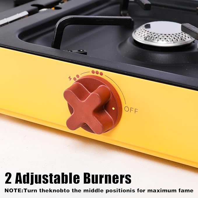 Aircity 2 Burner Folding Camping Stove - Portable Propane Stove with Adjustable Burners, Perfect for Camping, Picnics, Outdoor Activities, and Emergency Use (16,000 BTU)