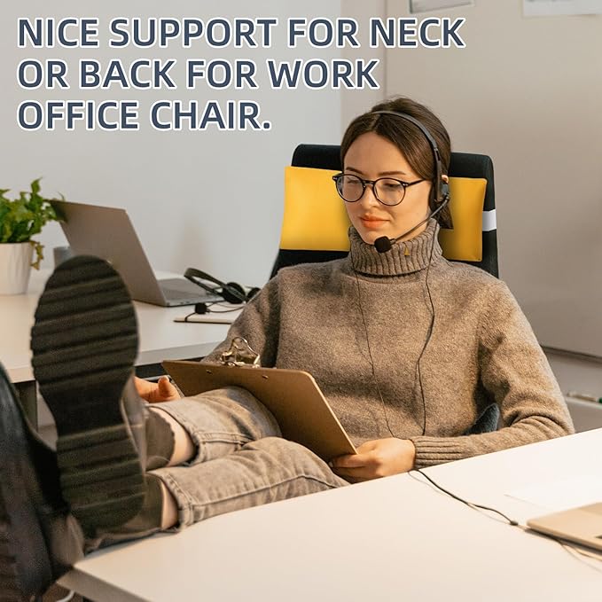 Headrest Pillow for Patio Chaise Lounge Chair, Outdoor Chaise Pillows with Adjustable Elastic Stripe Head Resting Pillows for Recliner Office Chair, Yellow